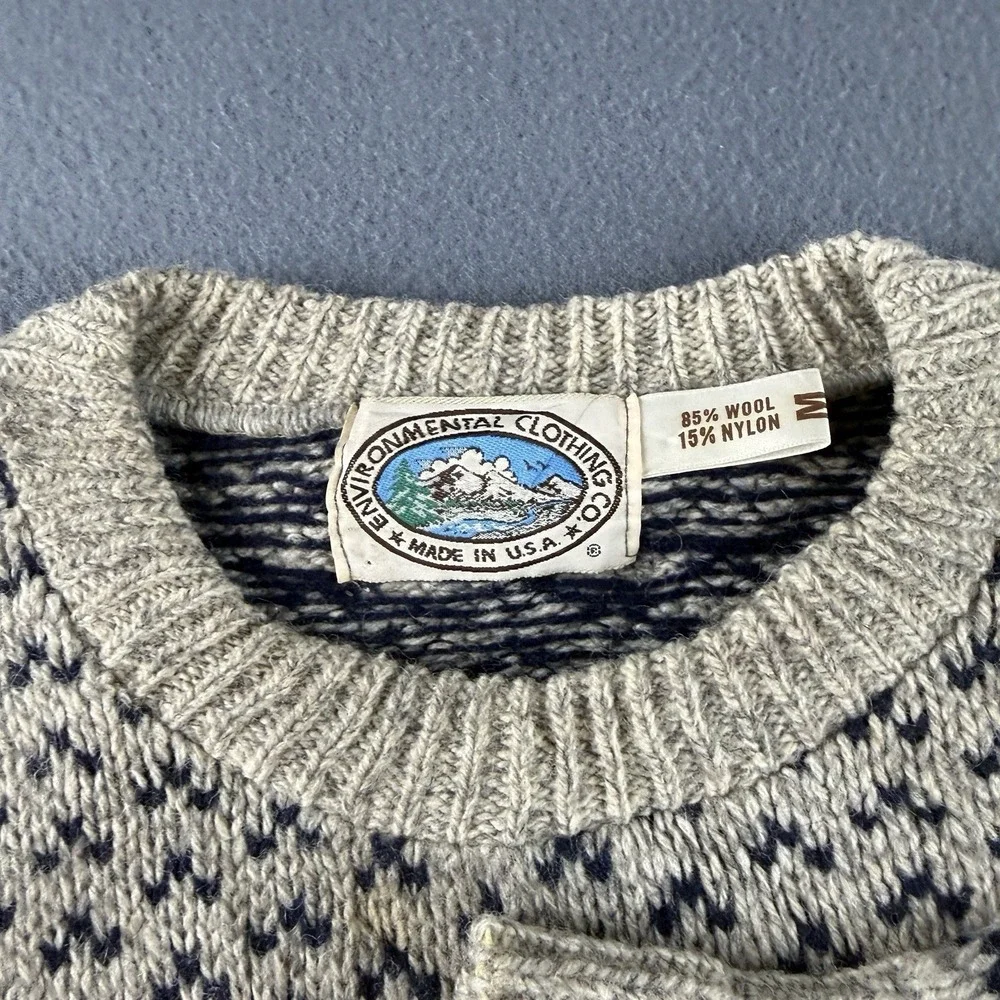 Vintage 80s Birdseye Sweater Men's M Beige Wool USA Environmental Clothing Co